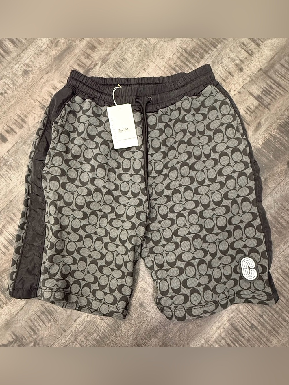 Coach Charcoal Signature Logo Knit Shorts